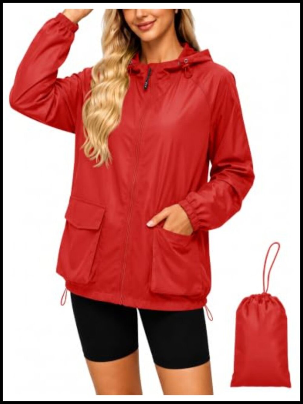 Avoogue Women's Packable Hooded Waterproof Windbreaker Rain Jacket